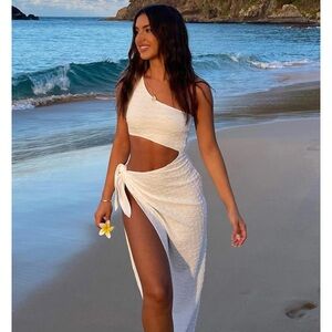 White Fox Boutique White One-Shoulder Swim Sarong Set